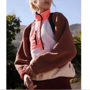 NWT Free People Hit the Slopes fleece 1/4 zip pullover jacket lavender fog combo